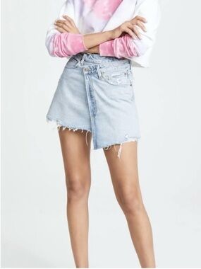 Agolde Light Blue Asymmetrical Denim Wrap Skirt